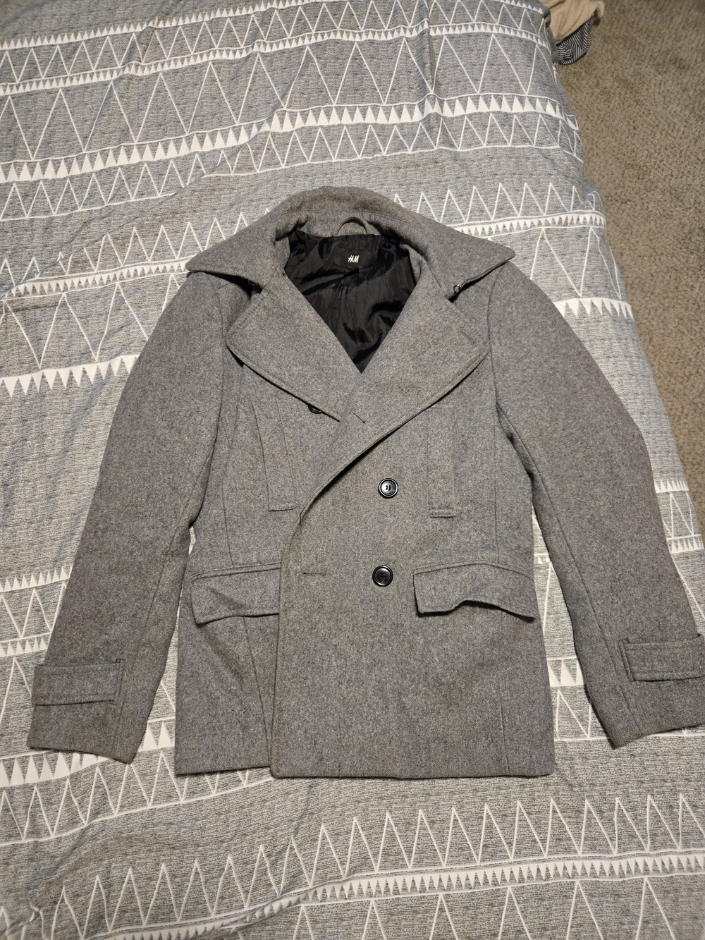 H&M Men's Gray Wool-Blend Peacoat